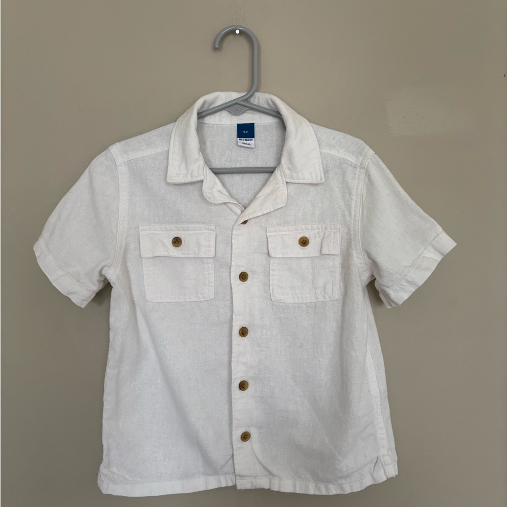 Old Navy White Short-Sleeve Button-Down Linen Shirt